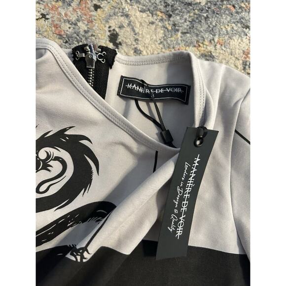 Manière De Voir Women’s Dragon Print Long Sleeve Bodysuit Zip Back XS NWT - Picture 3 of 4